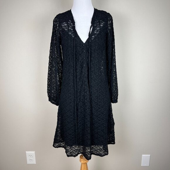 Patterson J Kincaid Dress Women Small Black Lace Floral Lined Long Sleeve V-Neck - Picture 5 of 14
